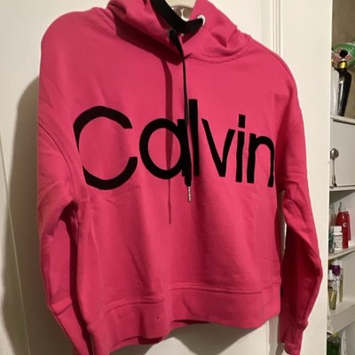 Calvin Klein Women's Pink/Black Logo Pullover Hoodie w/ Pockets Size M