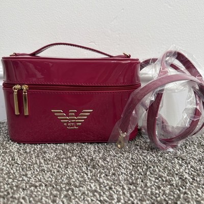 Emporio Armani Beauty Mini Vanity Case Strap Gold Hardware Vegan Patent Leather
