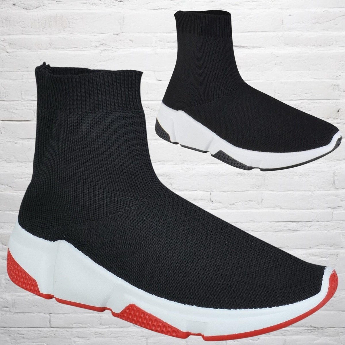 WOMENS LADIES PULL ON WEDGE HEEL ANKLE SOCK TRAINERS PUMPS SHOES