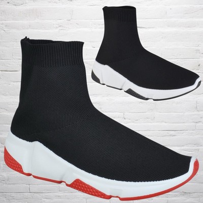 WOMENS LADIES PULL ON WEDGE HEEL ANKLE SOCK TRAINERS PUMPS SHOES