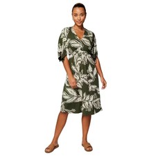 Soma Green Tropical Leaf Print Flutter Sleeve V-Neck Midi Bra Dress Size M