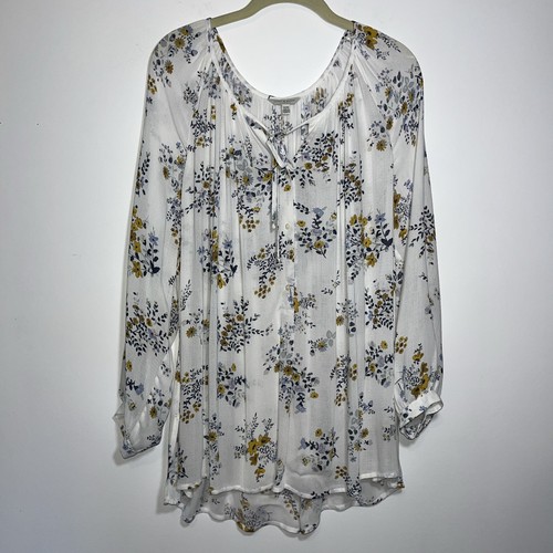 Lucky Brand Women's Tunic Blouse Plus 1XFloral Boho Peasant Long Sleeve Viscose - Picture 3 of 13