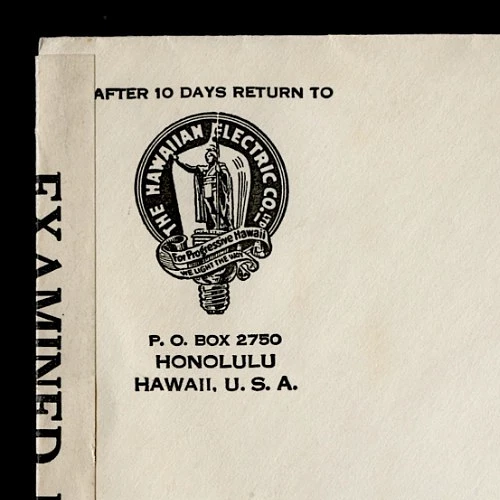 CENSOR 1942 CVR LLUST.AD HAWAIIAN ELECTRIC PATRIOTIC METER SLOGAN CANCEL DEFENSE - Image 2 of 4