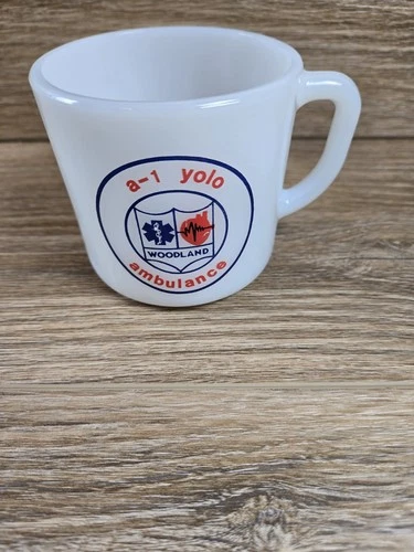 Vtg Fire King Anchor a-1 yolo Ambulance Woodland Mug cup