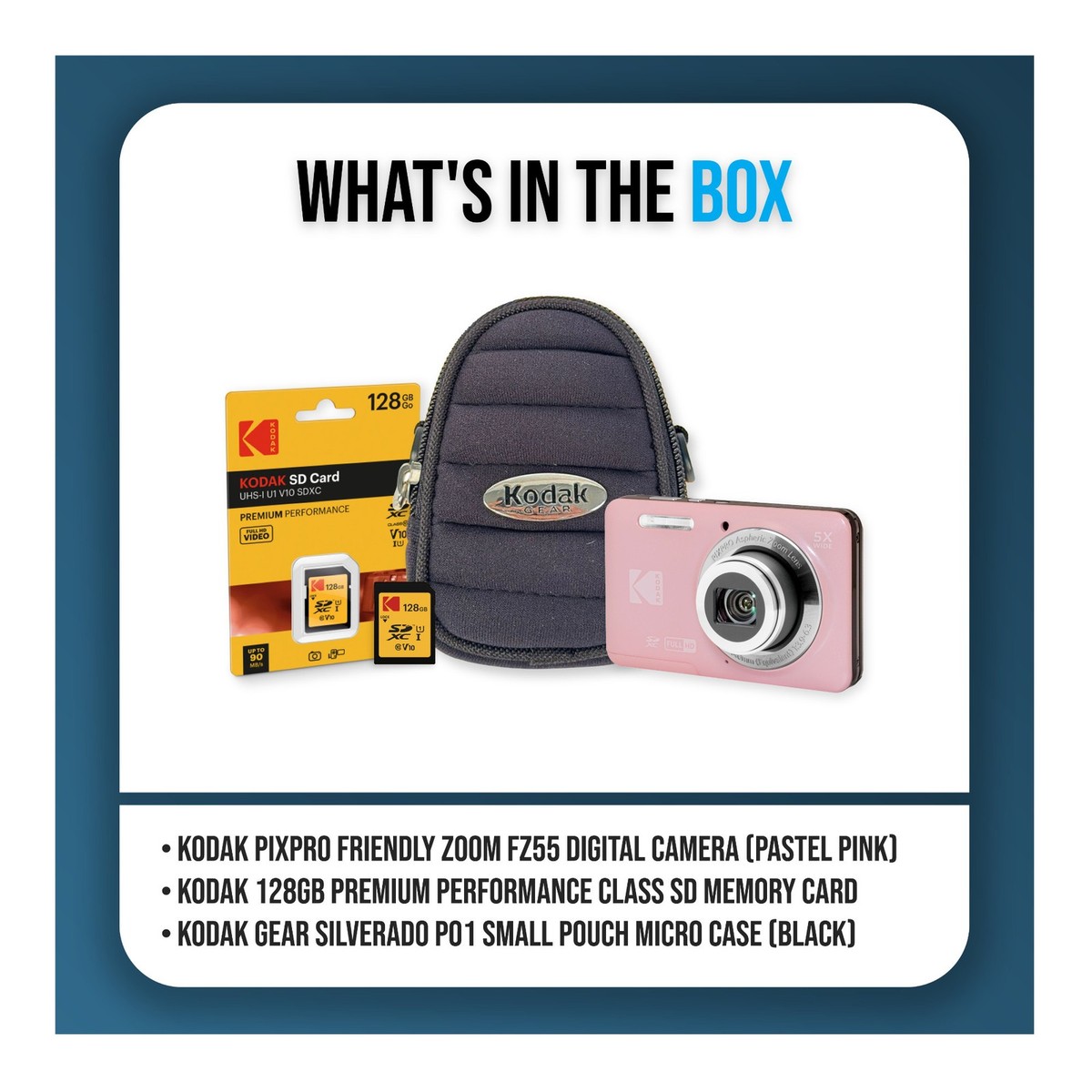 Kodak PixPro FZ55 Pink Camera Bundle with 128GB SD Card and Case