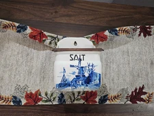 VINTAGE Delft Blue & White SALT BOX CZECHOSLOVAKIA WINDMILL BOATS Wallhangar!