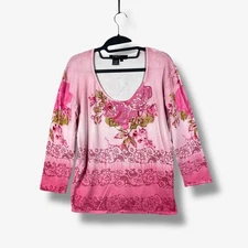 Finity Studio Top Womens Size L Pink Floral Sequined Embellished Y2K Coquette