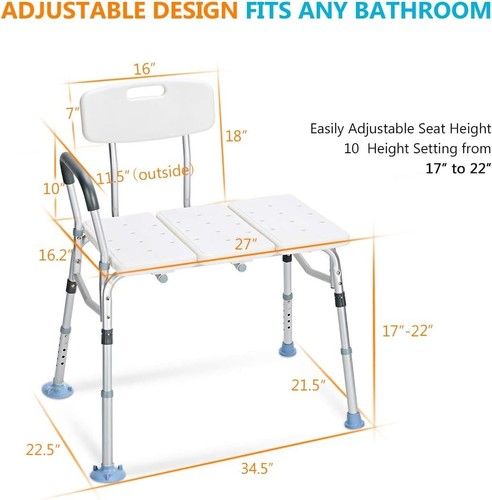 Banco de transferencia de bañera OasisSpace resistente 500 lb respaldo reversible - caja abierta - Imagen 2 de 9