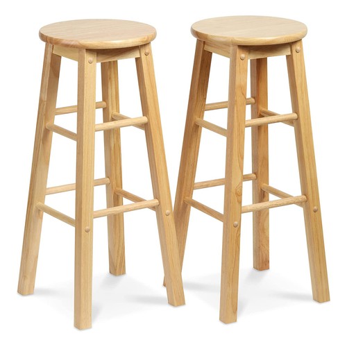 PJ Wood Classic Round Seat 29" Tall Kitchen Counter Stools, Natural (Set of 8) - Picture 2 of 8