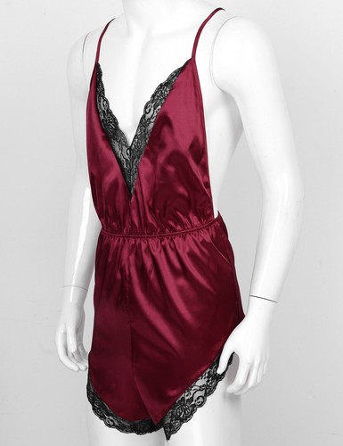 Bielizna męska Crossdresser Body Satyna Koronka Wykończenie Babydoll Body Chemise - Zdjęcie 4 z 66