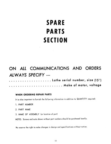 Clausing Colchester 15" Lathe Instruction & Parts Manual sn: 48761-48896 *1137 - Picture 2 of 5