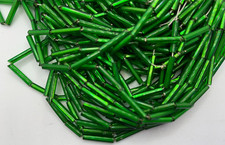 Vintage Czech Bugle Beads 6 Hanks Sz 5 Green Silver Lined over 2500 beads
