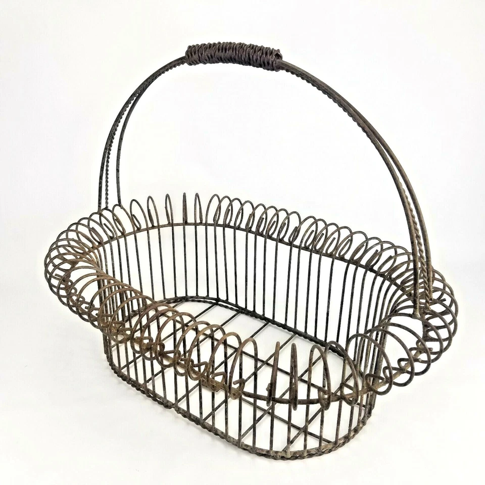 México 24" Cesta de Alambre Pesado Flor Granja Casa Patio Jardín Primitivo De Colección Foto 4 de 4