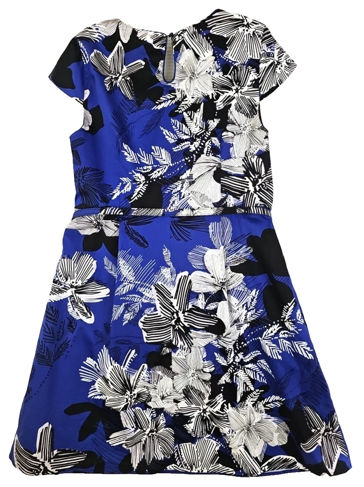 Spense ~ женщина плюс размер 16 Вт ~ синий/белый цветочный печать v-образным вырезом платье подпоясанный карманы - Изображение 3 из 4