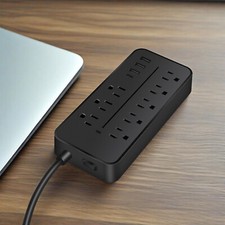 US 1.15m 8 Way Slots Trailing Socket Mains Power Extension Lead With 3 USB USB-C