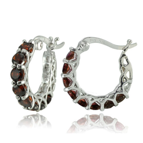 Sterling Silver Gemstone Birthstone Small Round Huggie Hoop Earrings - Picture 11 of 13