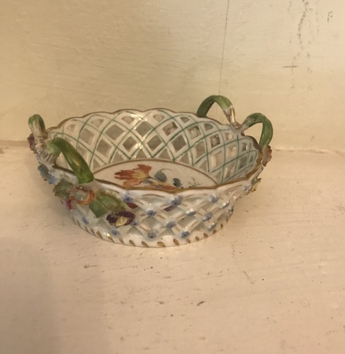 Antique Potschappel Dresden German reticulated breakthrough bowl flowers gold - Picture 2 of 24