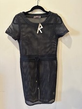 REHAB NTW Black Mesh Drawstring Party Dress Sheer Vegas Beach Festival Size S