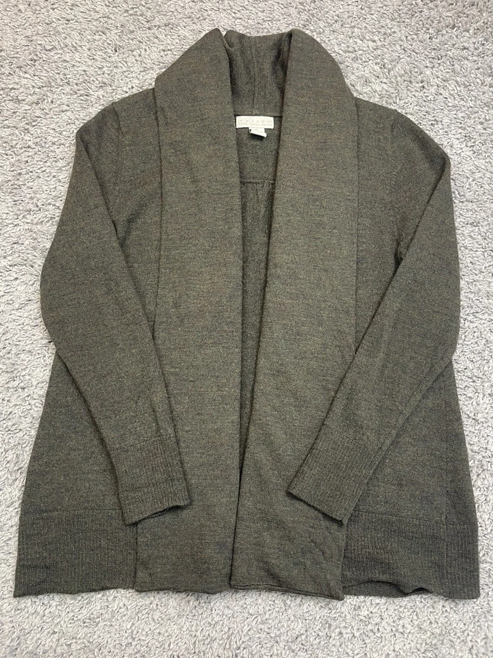 Tweeds 100% MERINO Wool Cardigan Sweater Women M LS Olive Green Italy Open Front - Image 2 of 4