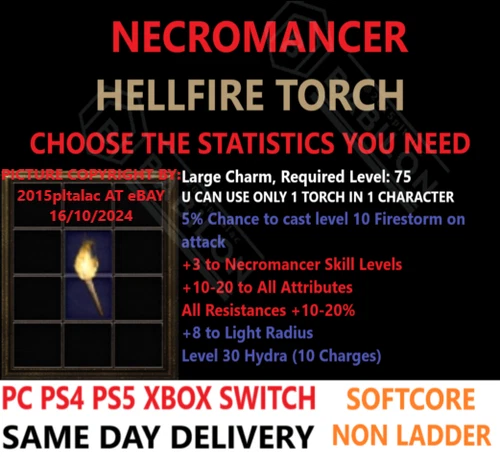 ✅PC PS4 PS5 XBOX SWITCH✅Non-Lad Necromancer Torch Necro Diablo 2 Resurrected D2R