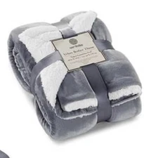 Reversible Velvet Berber Throw Blanket Grey & White 50x60" Super Soft BRAND NEW