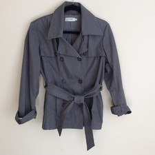 Ichi Double Breasted Belted Jacket Gray Juniors 100% Cotton Size L