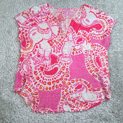 Lilly Pulitzer Duval Notch Linen Short Sleeve Shirt Womens Small
