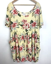 Moda International Y2K Vintage Dress Size XL Yellow Floral Babydoll Short Sleeve