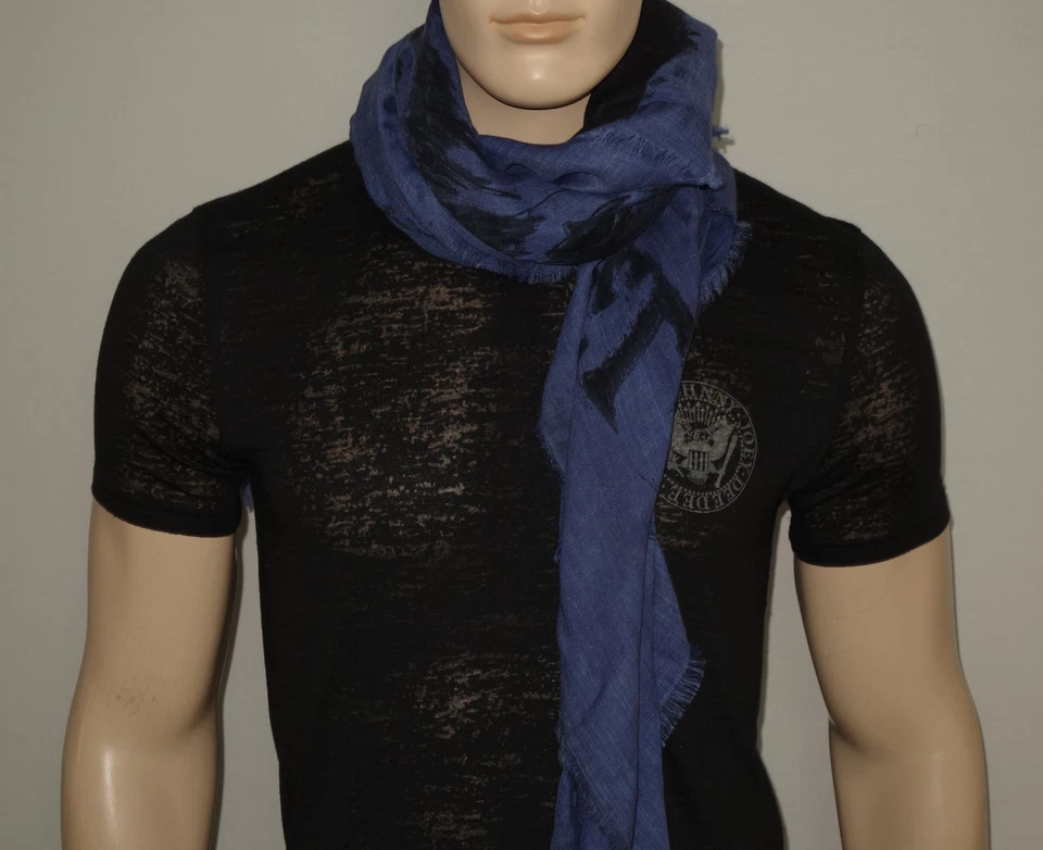 NUEVO DIESEL Bufanda Azul Jaspeado 46"x44" 100% Rayón-Viscosa Icónico Mohawk UNISEX Foto 4 de 4