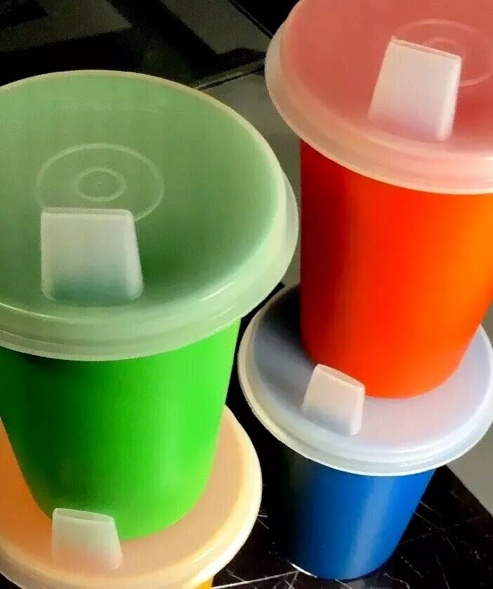 Tupperware NEW Vintage Bell Tumbler SIPPY Cups 7oz Set Of 4 MADE