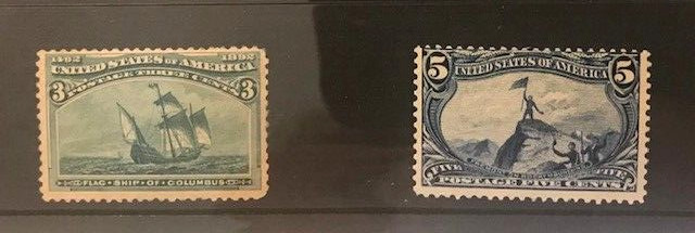 2 Mint US Stamps #232 1893 3c Columbus Flagship/#288 1898 5c Fremont on Rocky Mt