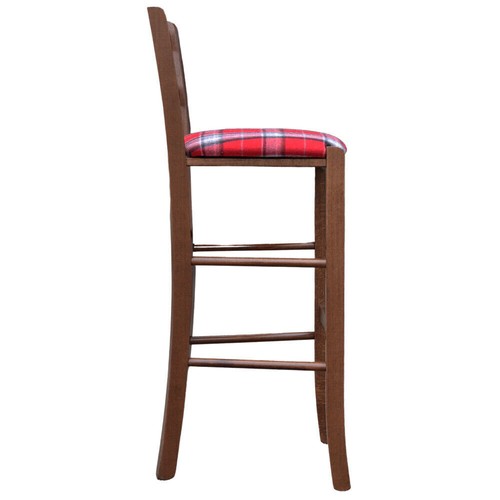 Sgabello Venezia legno noce scuro h 73 cm con seduta in stoffa tessuto scozzese - Foto 2 di 5