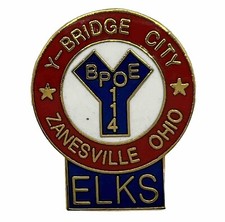Bridge City Zanesville Ohio Elks Lodge 114 BPOE Benevolent Order Enamel Hat Pin