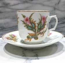UNMARKED OLD PARIS OR HAVILAND PORCELAIN MOSS ROSE DEMITASSE CUP & SAUCER FRANCE