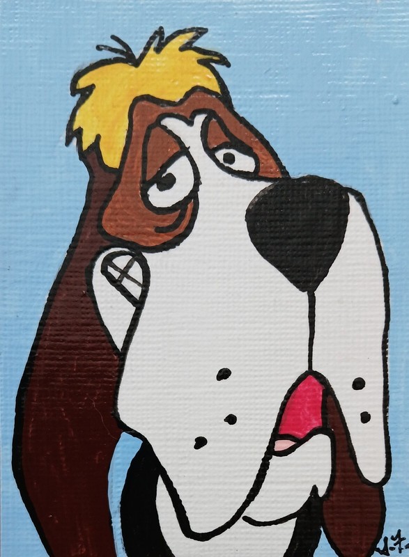 Clue Club Dog Whimper ATC ACEO ORIGINAL HAND PAINTED OOAK Signed Suzanne Foster 