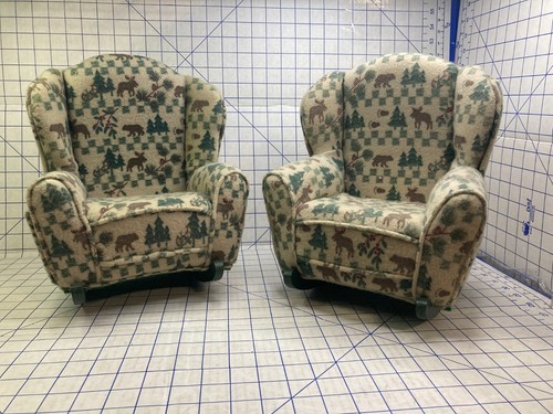2 Excellent Decorative Rocking Chairs W/Moose & Trees Pattern! Doll 12 ...