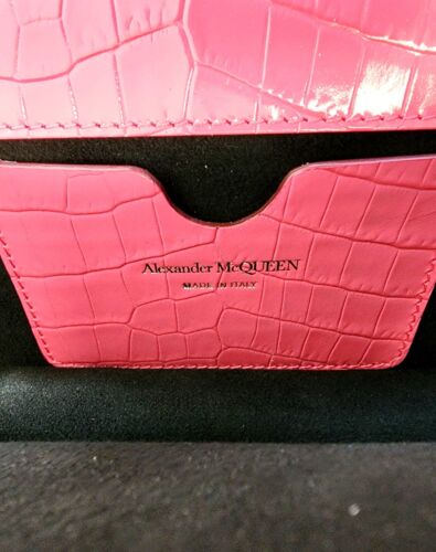 Alexander McQueen Mini Jewelled Satchel Croc Embossed Leather Crossbody Bag Pink - Picture 5 of 5