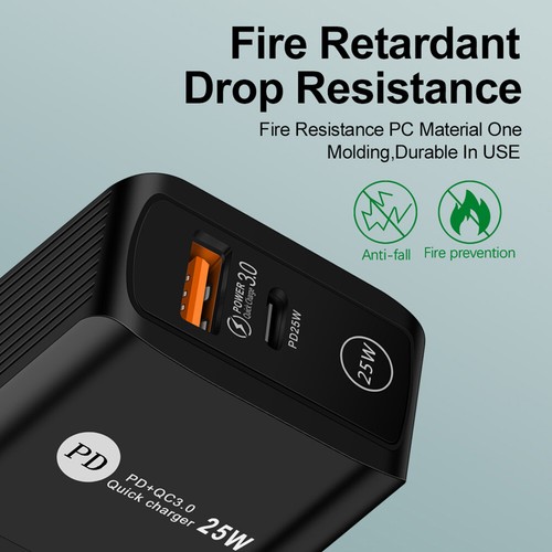 Chargeur 25W PD + QC 3.0 USB Charge Rapide iPhone 13 12 11 Pro Max Samsung LG - Photo 20 sur 21