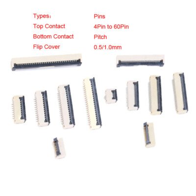 FFC/FPC Connector 0.5/1.0mm Pitch 4-60Pin Top Contact/Bottom Contact/Flip Cover