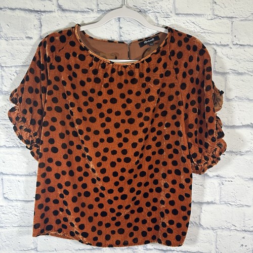 Top Madewell Mujer Terciopelo Memento Volantes Manga Corta Punto Leopardo Talla S Naranja