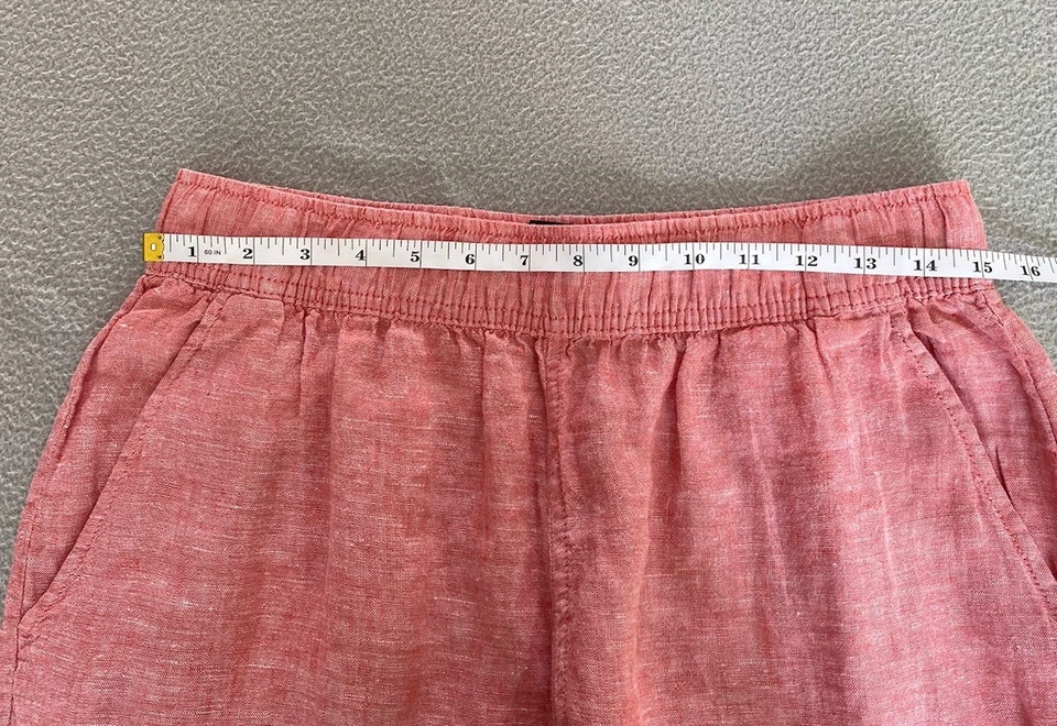 TAHARI WIDE LEG TROUSERS SZ MEDIUM PINK HIGH 100% LINEN PULL ON CROP 25” LEG - Image 4 of 4