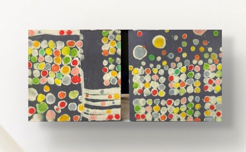 Original Abstract 8x8 Two Acrylic Paintings on Wood Wall Art, Holly Hammond