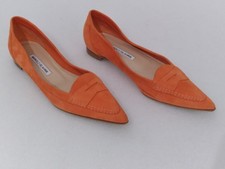 Manolo Blahnik Pointed-Toe Suede Penny Loafers Slip-On Shoes Orange Size 38 EUC