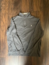 Polo Ralph Lauren Cotton Knit Mens L Gray 1/4 Zip Mock Neck Pullover Sweater