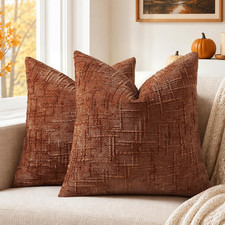 Rust Textured Chenille Throw Pillow Covers 18x18 Set of 2