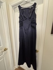 Adrianna Papell Boutique Blue Satin Evening Gown Formal Maxi Dress Size 10 NWT