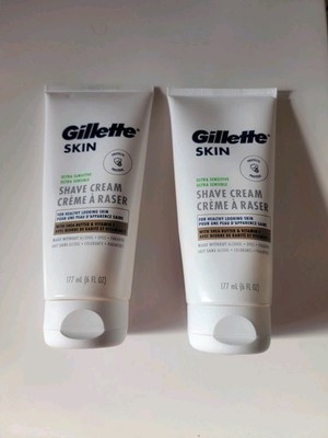 (2) GILLETTE SKIN Ultra-Sensitive Shave Cream 6 oz Shea Butter Vitamin E