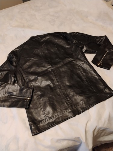 AOWOFS Jacket Slim Fit Faux Leather Motorcycle Coat Zip Biker 2XL Fits Like XL - Picture 7 of 9