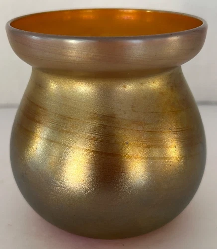 Steuben Aurene American Art Glass Hyacinth Vase Opalescent Gold Purple 3.5"