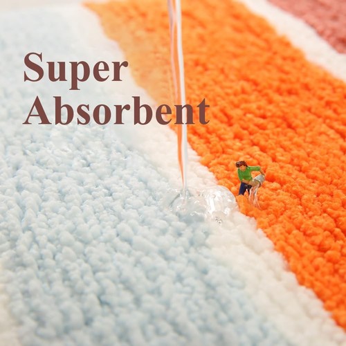 Boho Bathroom Rugs 20X32 Cute Rainbow Mat Super Water Absorbent Retro Sun Mats - Picture 3 of 7